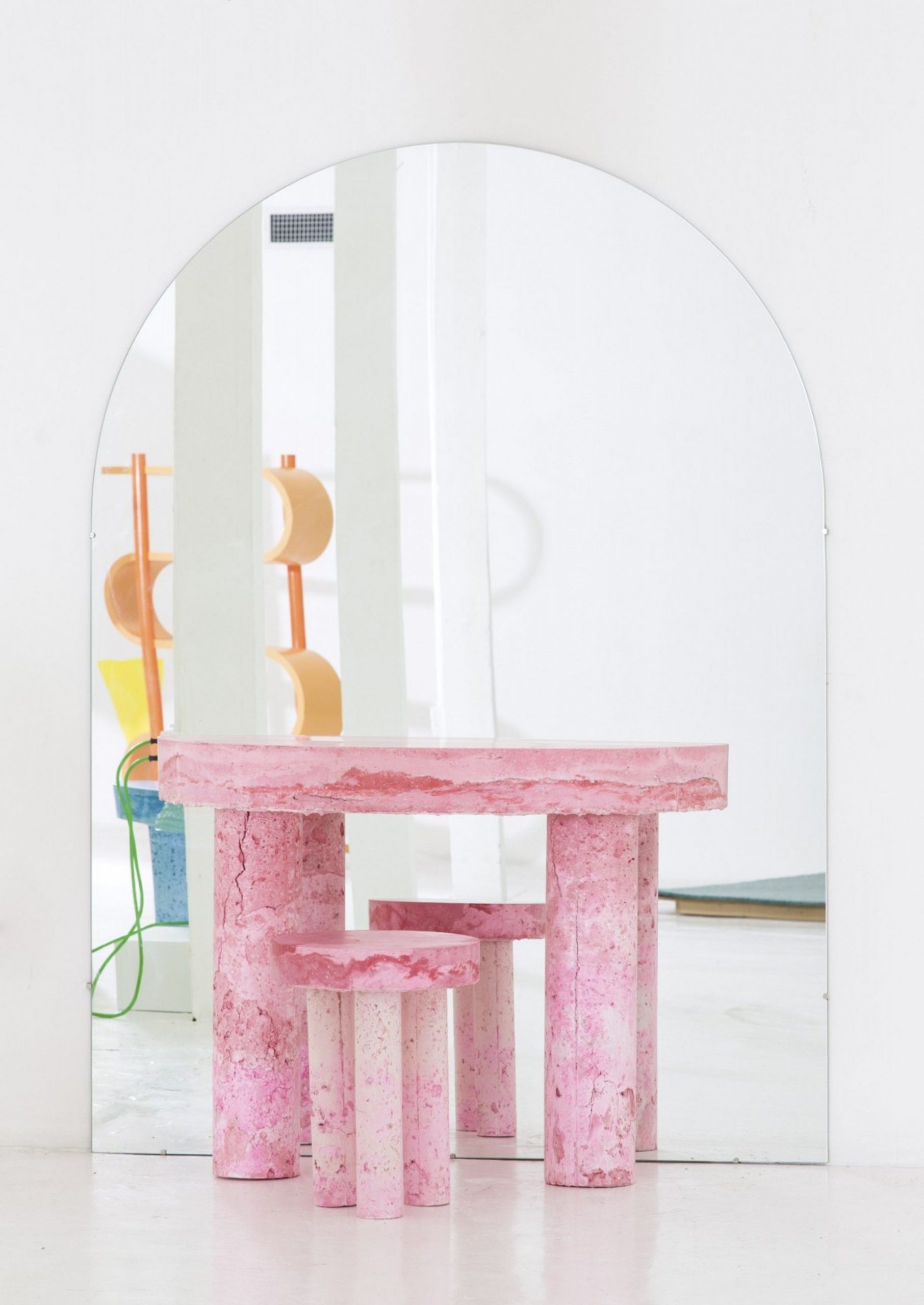 Pink Pulp Vanity and Stool by Katie Stout for exhibition Docile/Domicile/Dandy at Gallery Diet, Miami 2015