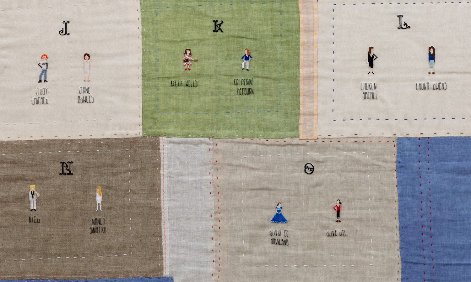 Elsa Hansem Oldham, Alphabet Soup, Embroidery, Quilt, Nina Johnson