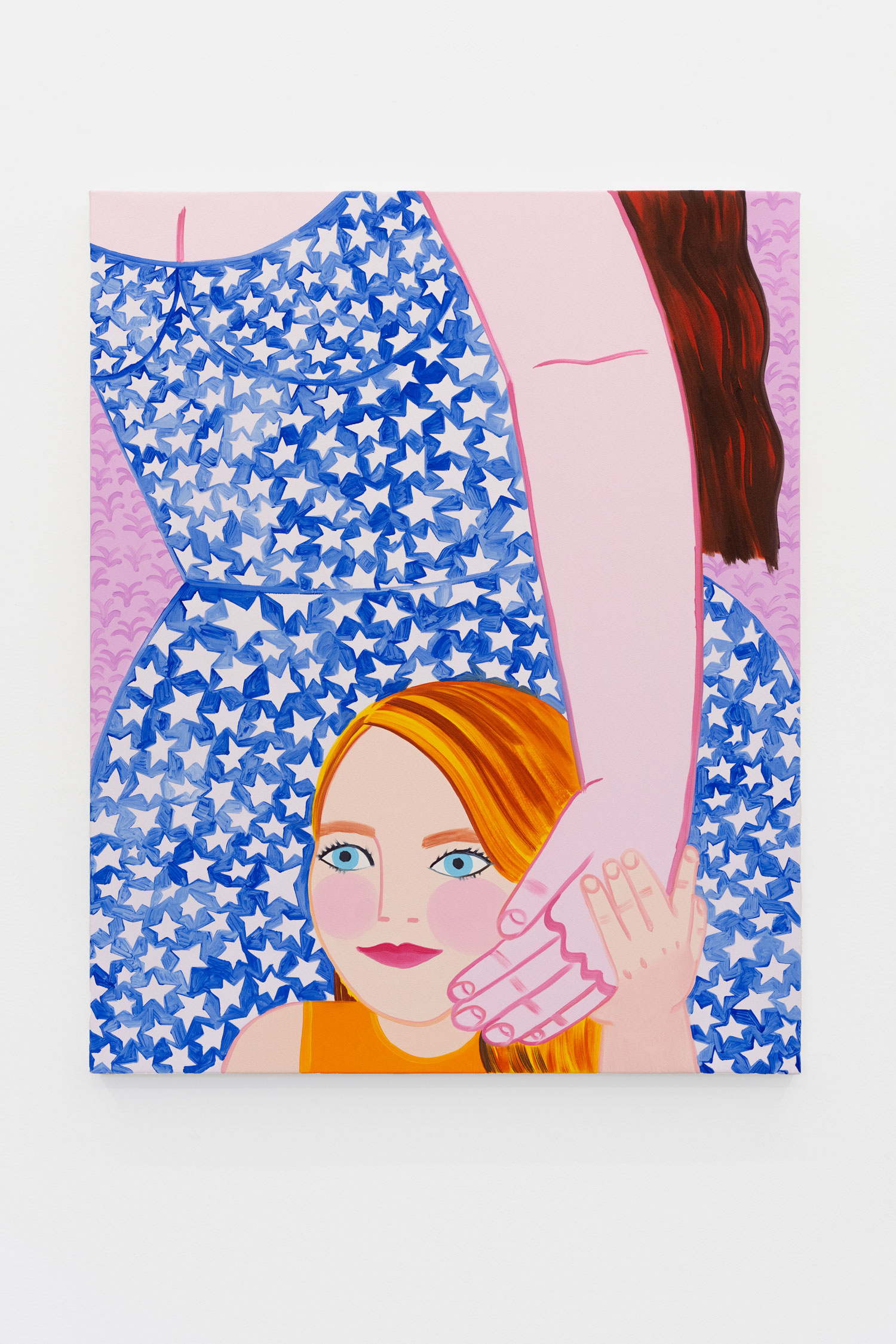 Overall image of Madeline Donahue's "Hip Height." "Hip Height" depicts a daughter standing in front of her mother's torso, holding hands with one another. The daughter measures to the height of her mother's hip.