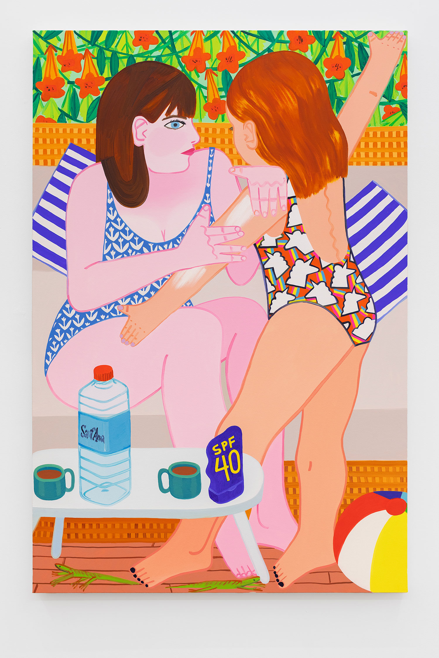 Overall image of Madeline Donahue's "Sunscreen." "Sunscreen" depicts a mother applying sunscreen to her daughter.